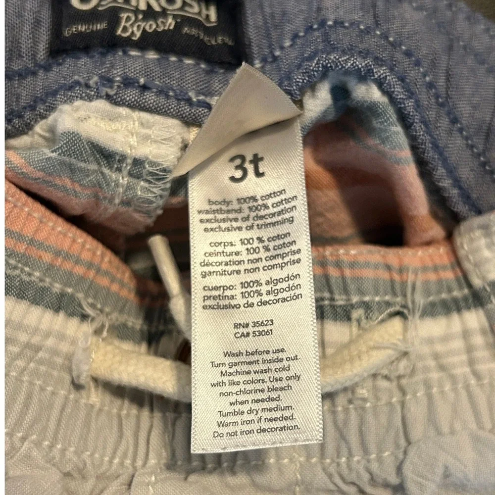 OshKosh Bgosh Toddler Boys Striped Cotton Shorts Blue Orange White 3T 1579